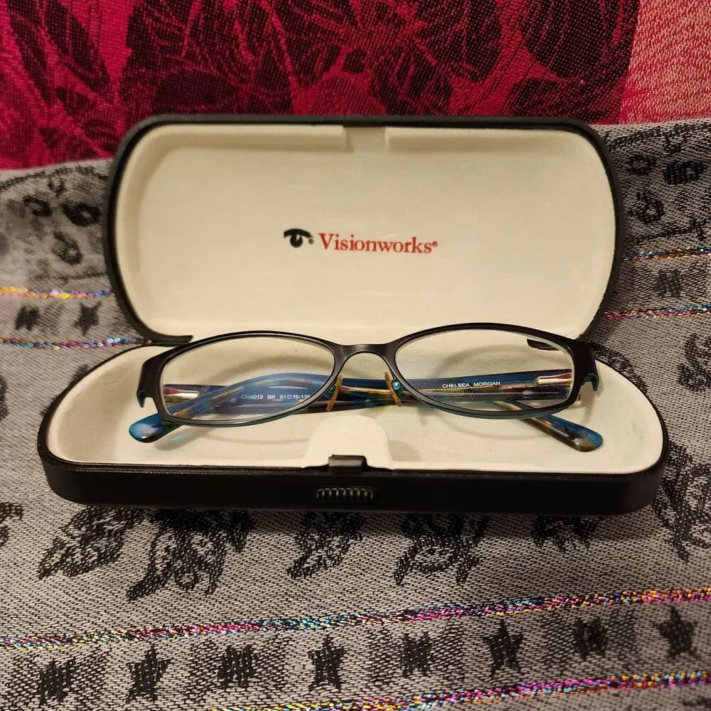 Chelsea Morgan Teal Prescription Glasses And Vision Works Sunglass Case Set.